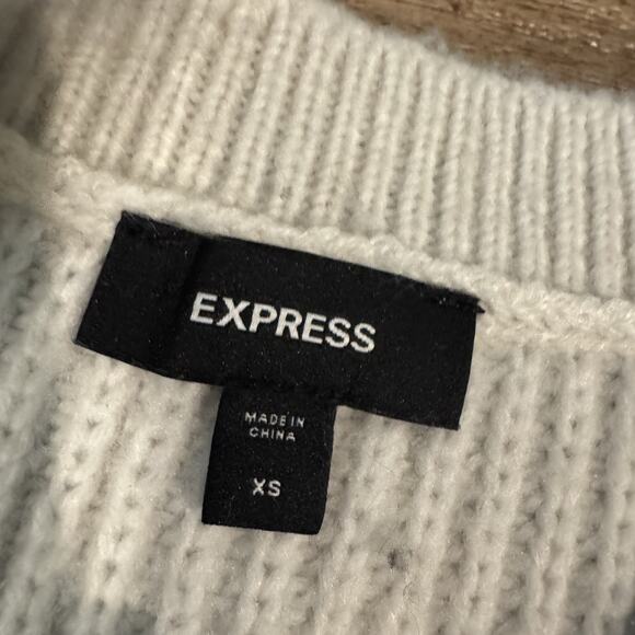 Express Sweater White Black Chunky Cable Knit Long Sleeve Pullover XS Minimalist - Picture 4 of 10
